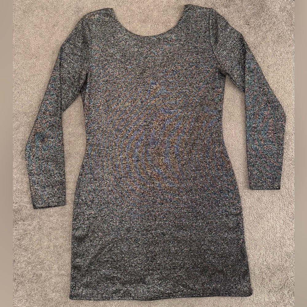 Shimmery Silver and Black Sleeve Dress with Back Detail